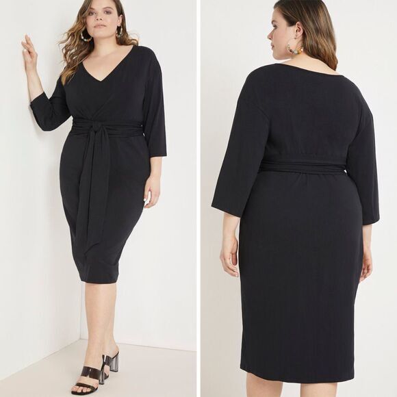 NEW Eloquii black tie waist‎ midi dress, 14 - Picture 1 of 14